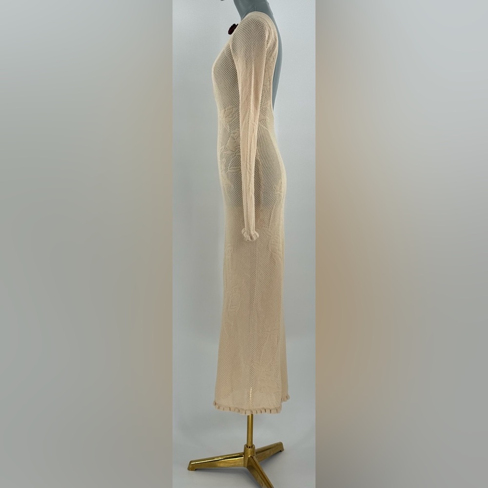 🆕 MIRROR PALAIS 🧿 NWOT Rose Pointelle Crochet Knit Dress, Soft Beige - Sz S - Picture 8 of 17